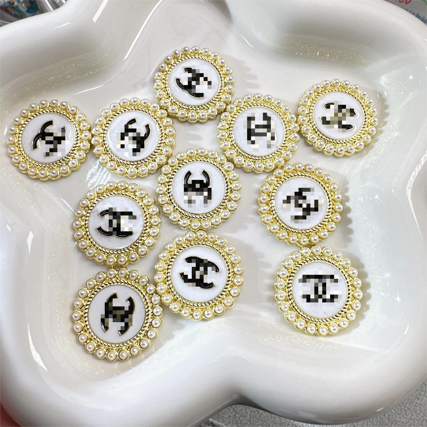 1【ML06】圆パール付きLOGO C/メタル/カボション/DIY用/大量注文可/デコパーツ