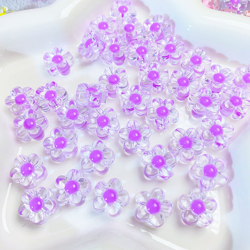 【B46】透明小花ビーズ/12mm/7色選べる/両穴貫通/ポールペン用/手作り/手芸用品