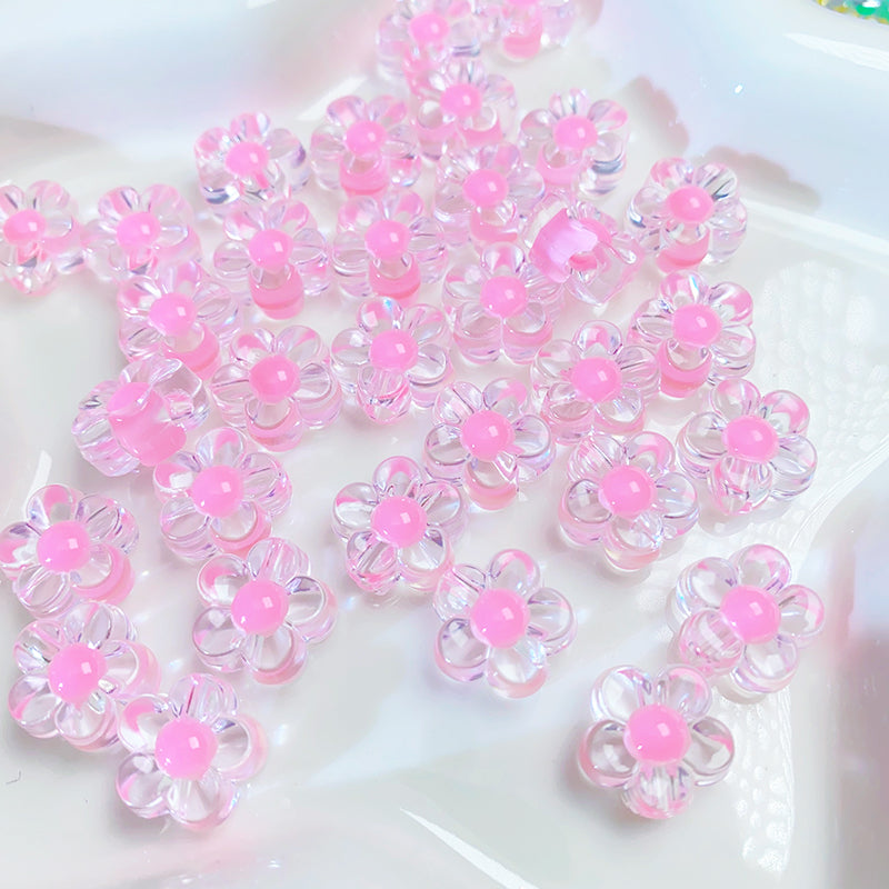 【B46】透明小花ビーズ/12mm/7色選べる/両穴貫通/ポールペン用/手作り/手芸用品