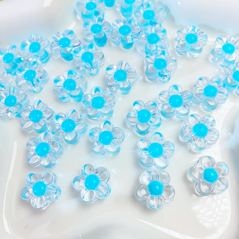 【B46】透明小花ビーズ/12mm/7色選べる/両穴貫通/ポールペン用/手作り/手芸用品