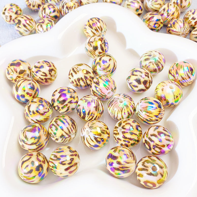 【B61】ヒョウ柄ビーズ/丸玉16mm/両穴貫通/ポールペン用/手作り/手芸用品/DIYパーツ