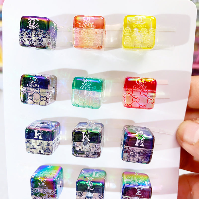 【B65】新作Logoビーズ/半透明感/ L~G~C~D~H~など/四角/スクエア/DIYボールペン用/手作り/ハンドメイド素材