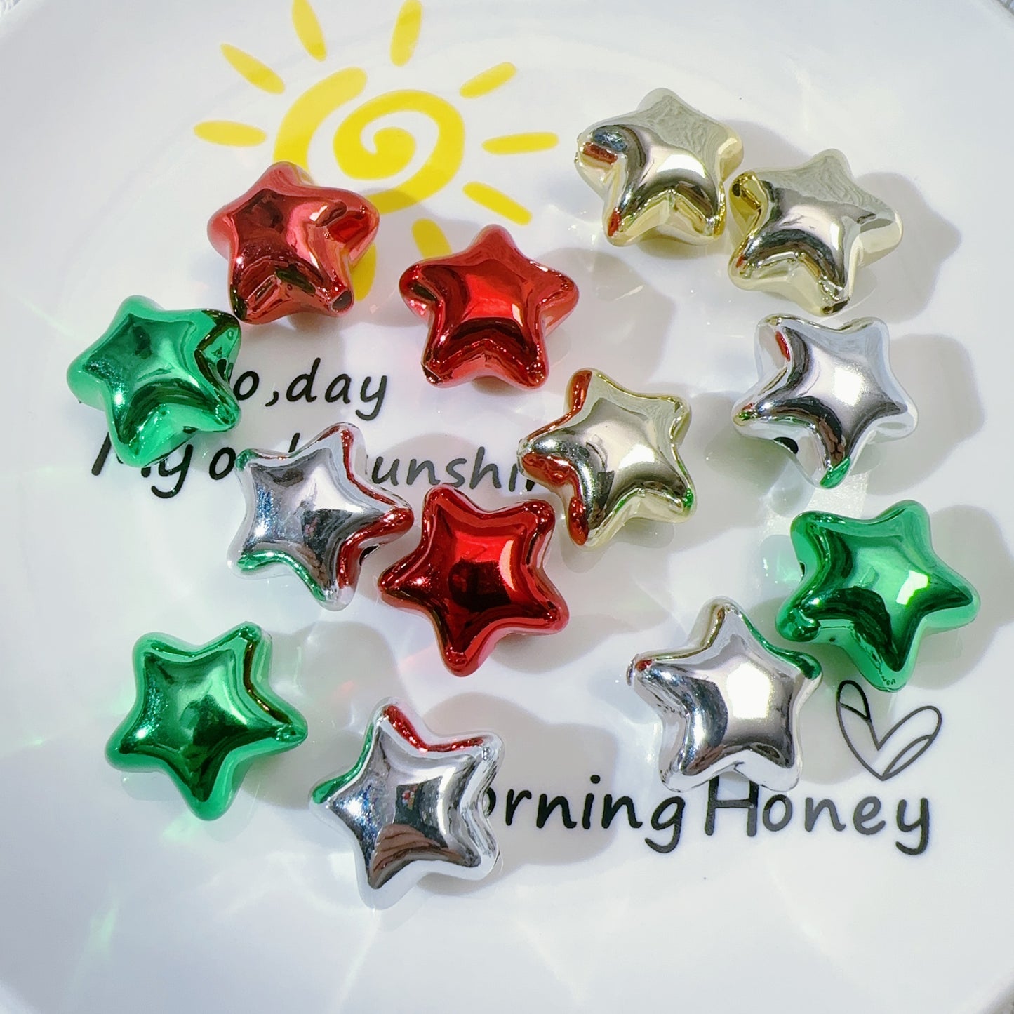 【B87】金属风圣诞五星珠 /ビーズ/両穴貫通/ポールペン用/手作り/手芸用品/DIYパーツ