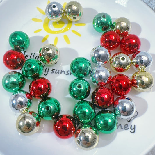 【B89】金属风圣诞圆珠 16mm /ビーズ/両穴貫通/ポールペン用/手作り/手芸用品/DIYパーツ