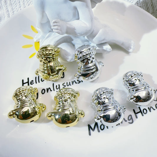 【B90】金属风圣诞雪人 金 银 /ビーズ/両穴貫通/ポールペン用/手作り/手芸用品/DIYパーツ