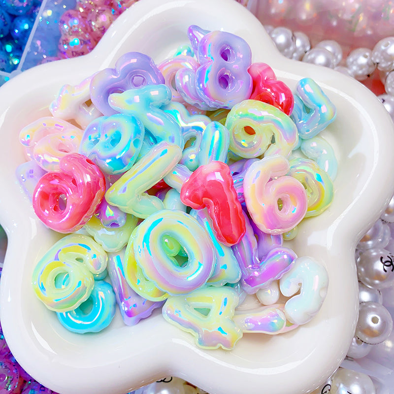 【BY25】夜光数字0~9まで/ビーズ/UVキラメッキ/両穴貫通/ポールペン用/手作り/手芸用品