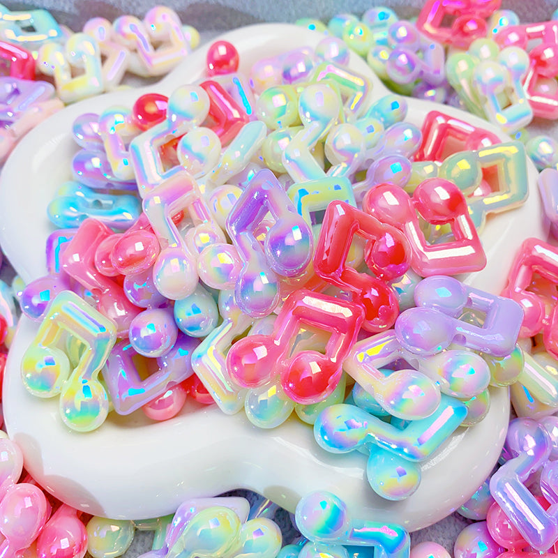 【BY29】夜光♫音符/ビーズ/パステルカラー/多色/UVキラメッキ/両穴貫通/ポールペン用/手作り/手芸用品