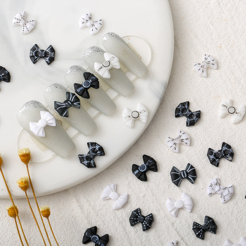 1【N50】黒白リボン logo C/ネイルパーツ/デコパーツ/レジンパーツ/樹脂/DIY/ホイップデコ