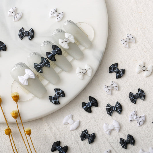 1【N50】黒白リボン logo C/ネイルパーツ/デコパーツ/レジンパーツ/樹脂/DIY/ホイップデコ