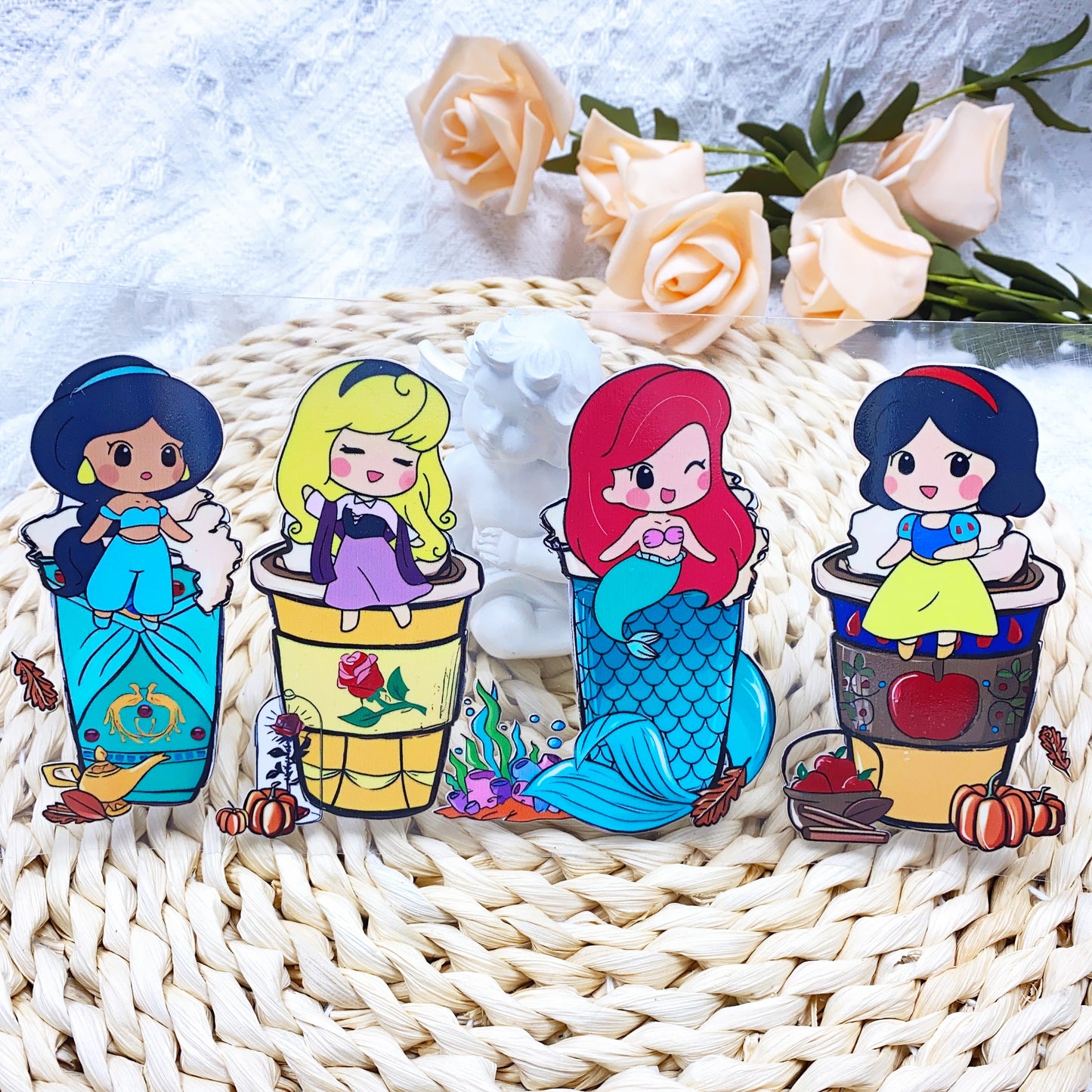 【SK19】 デズ&ニー姫様四人組/DIY用シール/クリスタルカップステッカー/コレクション/Cup Sticker/迪士尼公主4人组