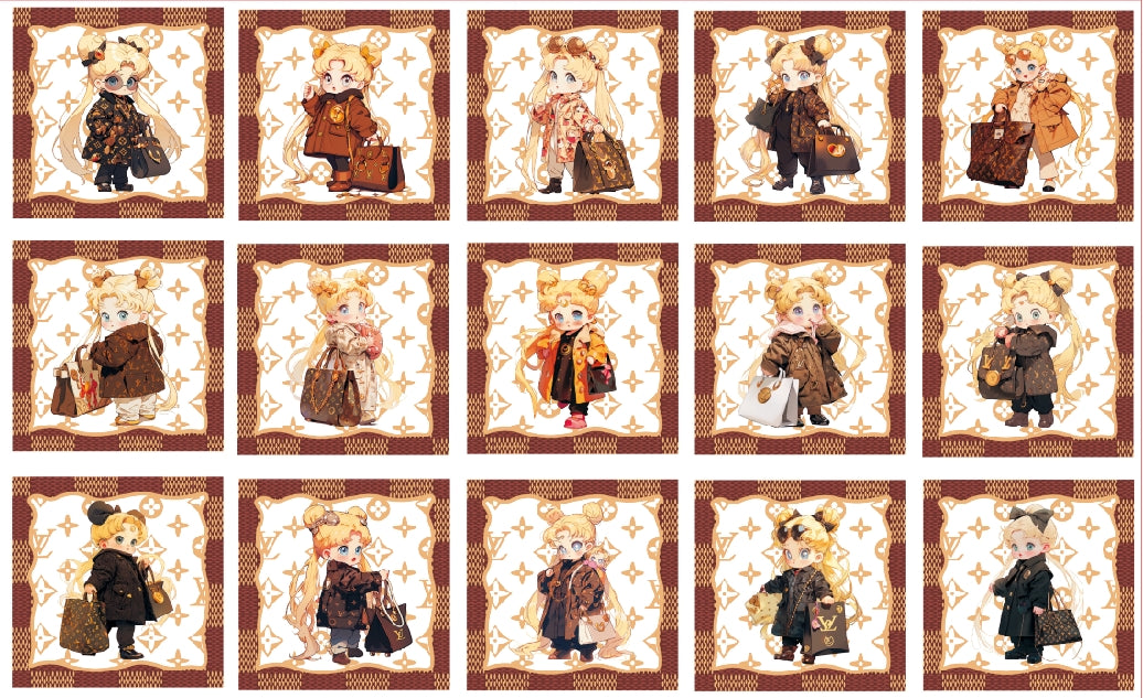 1【A95】L&Vコラボセーラームーン赤ちゃん/ピカピカタイプ/2cm 4cm 8cm/四角スクエア/アクリル素材パーツ/DIY/デコパーツ/镭射路易美少女方片