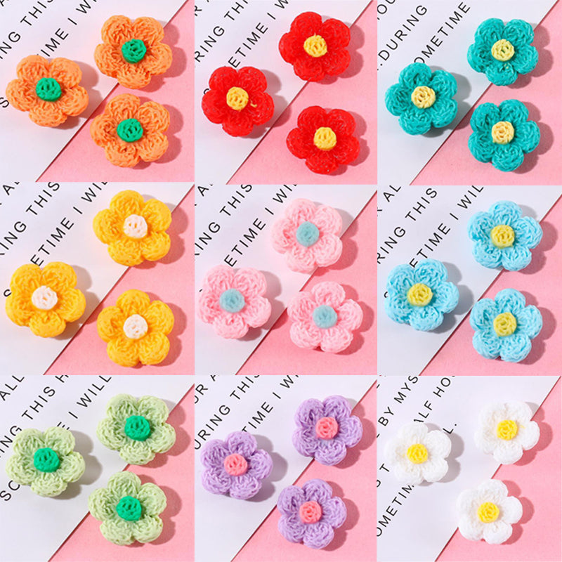 【D02】毛糸お花/カラフル/お花ちゃん/可愛い/DIY/スマホケース用/ヘアピン用/デコパーツ/