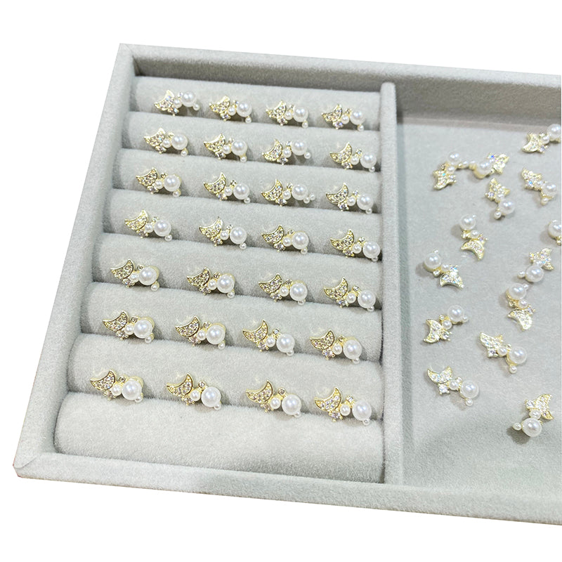 【N18】高品質/ジルコン付き/パール星月ちゃん/メタル系/2色/キラキラ/ネイルパーツ/デコパーツ