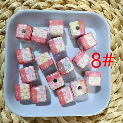 【B77】大牌G电镀多彩方块珠子/9色/ヒョ柄四角/スクエアビーズ/縦穴貫通/ポールペン用/手作り/手芸用品