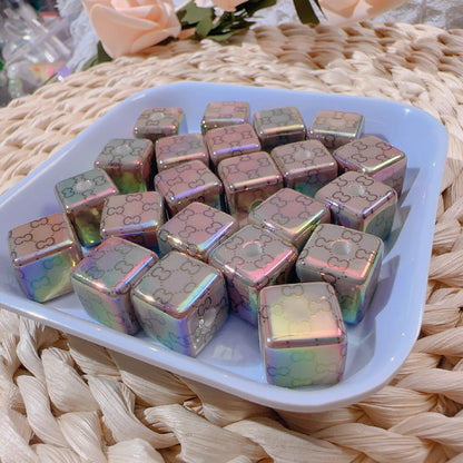 【B79】电镀咖炫彩GG方珠/16mm/四角/スクエアビーズ/縦穴貫通/ポールペン用/手作り/手芸用品