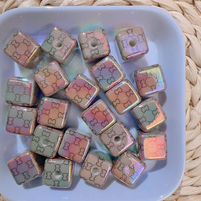 【B79】电镀咖炫彩GG方珠/16mm/四角/スクエアビーズ/縦穴貫通/ポールペン用/手作り/手芸用品