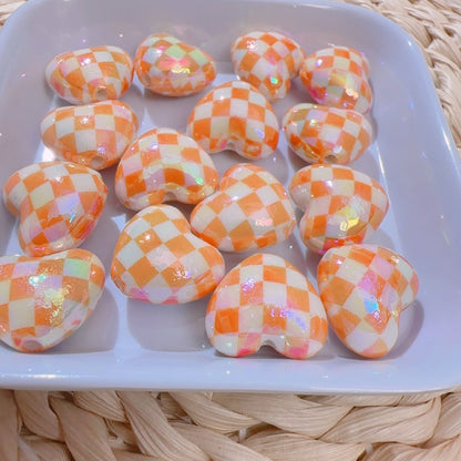 【B81】カラフル格子ハートビーズ/丸玉16ｍｍ/クラックビーズ/両穴貫通/ポールペン用/手作り/手芸用品/DIYパーツ /爱心棋盘珠7色