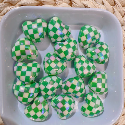 【B81】カラフル格子ハートビーズ/丸玉16ｍｍ/クラックビーズ/両穴貫通/ポールペン用/手作り/手芸用品/DIYパーツ /爱心棋盘珠7色