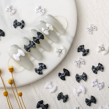 1【N50】黒白リボン logo C/ネイルパーツ/デコパーツ/レジンパーツ/樹脂/DIY/ホイップデコ