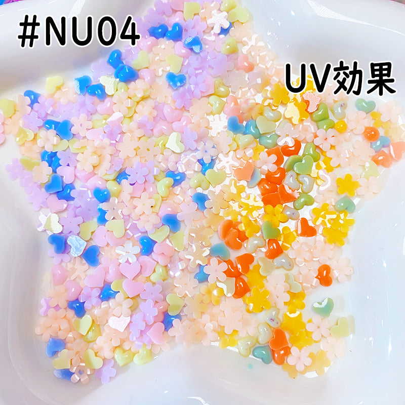 【NU04】小花とハート/UVで色変わる/ネイルパーツ/デコパーツ/レジンパーツ/樹脂/卸売可/DIY/ホイップデコ