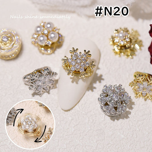 【N21】限定/お買い得/高品質/ジルコン付き/雪花スピナー/くるくるまわる/メタル系/２色/キラキラ/ネイルパーツ/デコパーツ