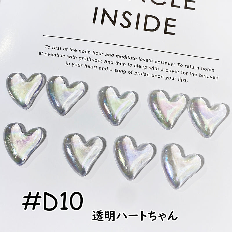 【D10】透明ハートちゃん/AB/DIY/ホイップデコパーツ/マホケース/ヘアピン用/デコパーツ