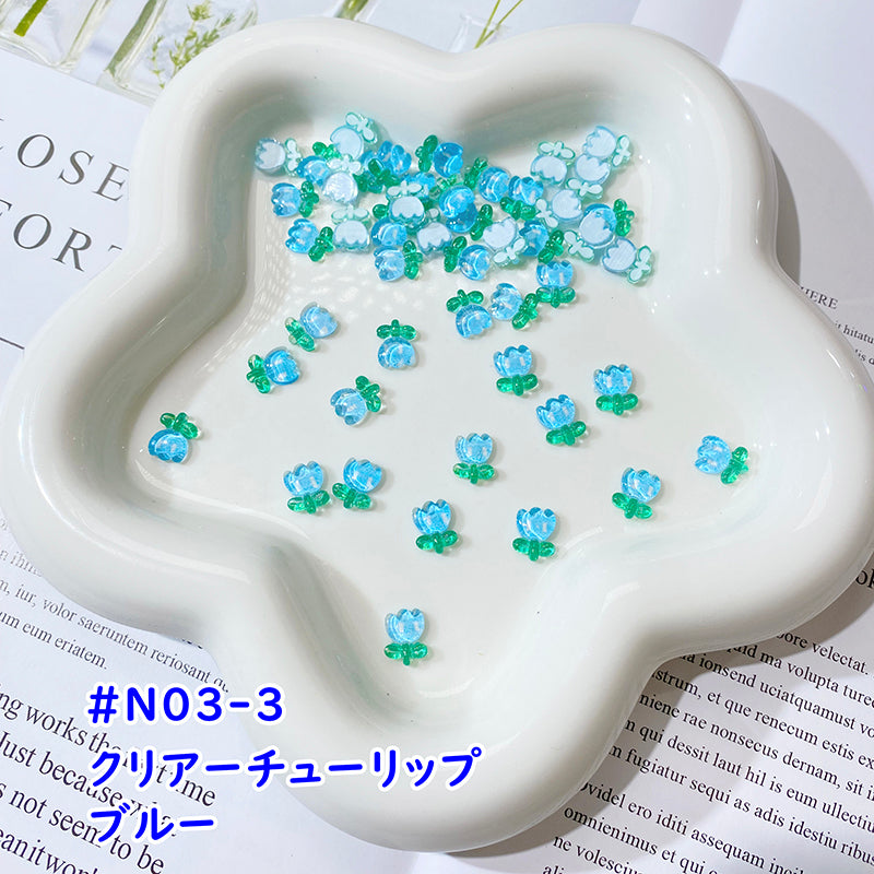 【N03】売り切れですが、またご購入欲しいならご連絡ください!!!クリアーチューリップ/めちゃくちゃ可愛い/透明/小花ちゃん/DIY/ネイル用/デコパーツ/可愛いパーツ/多色